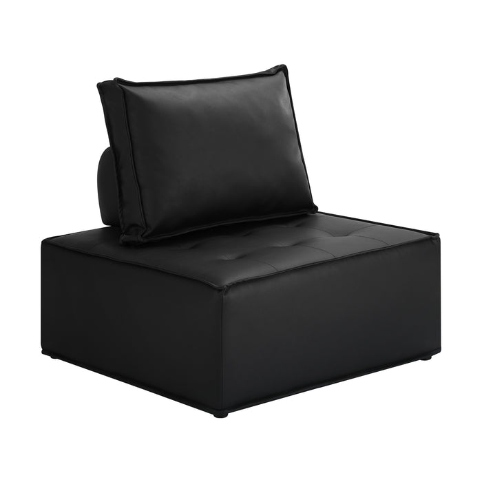 1Pc Modular Sofa Lounge Chair Armless Tofu Back Pu Leather Black