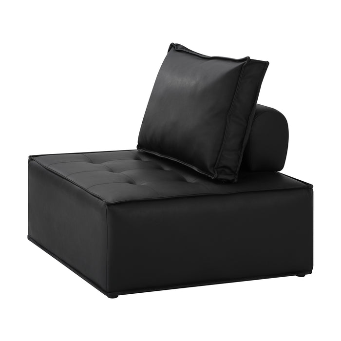 1Pc Modular Sofa Lounge Chair Armless Tofu Back Pu Leather Black