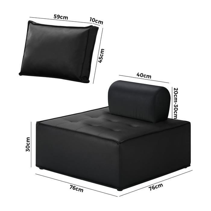 1Pc Modular Sofa Lounge Chair Armless Tofu Back Pu Leather Black