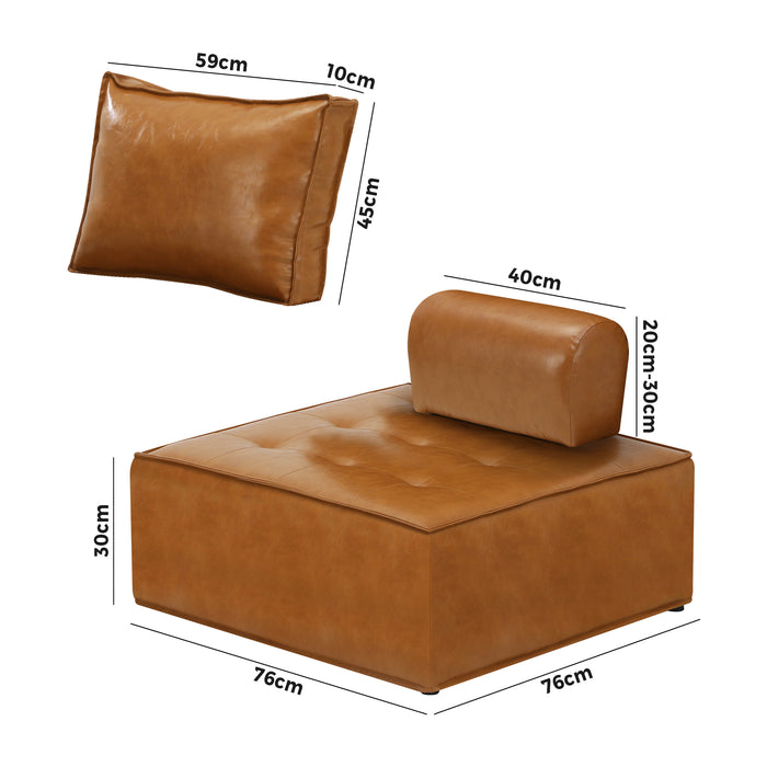 1 Pack Modular Sofa Lounge Chair Armless Tofu Back Pu Leather Fabric Brown