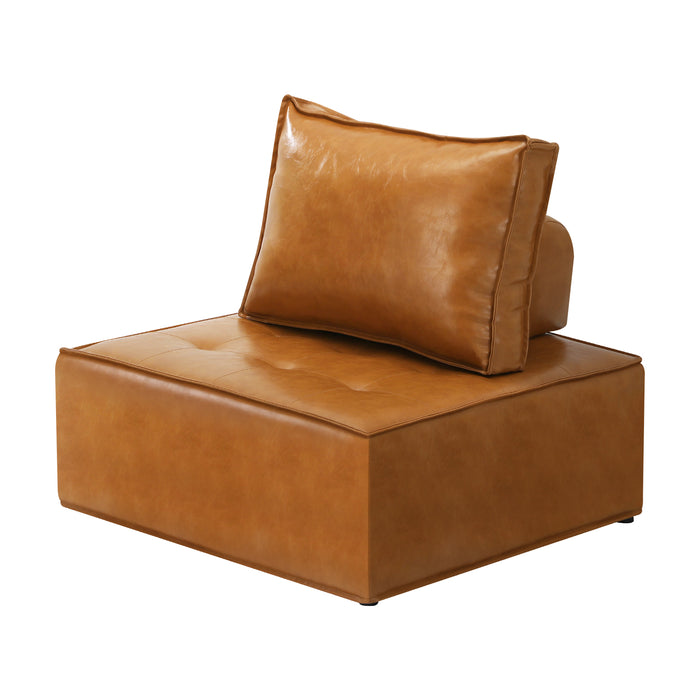 1 Pack Modular Sofa Lounge Chair Armless Tofu Back Pu Leather Fabric Brown