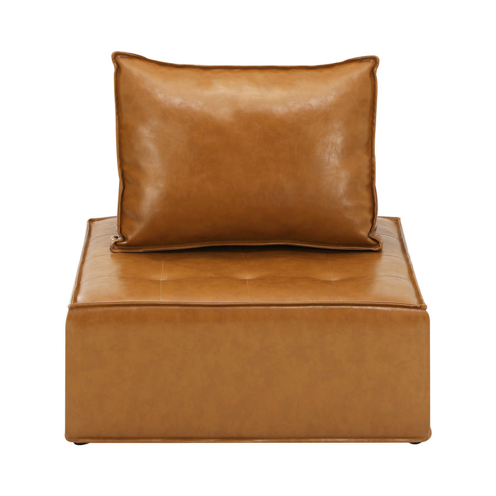 1Pc Modular Sofa Lounge Chair Armless Tofu Back Pu Leather Brown