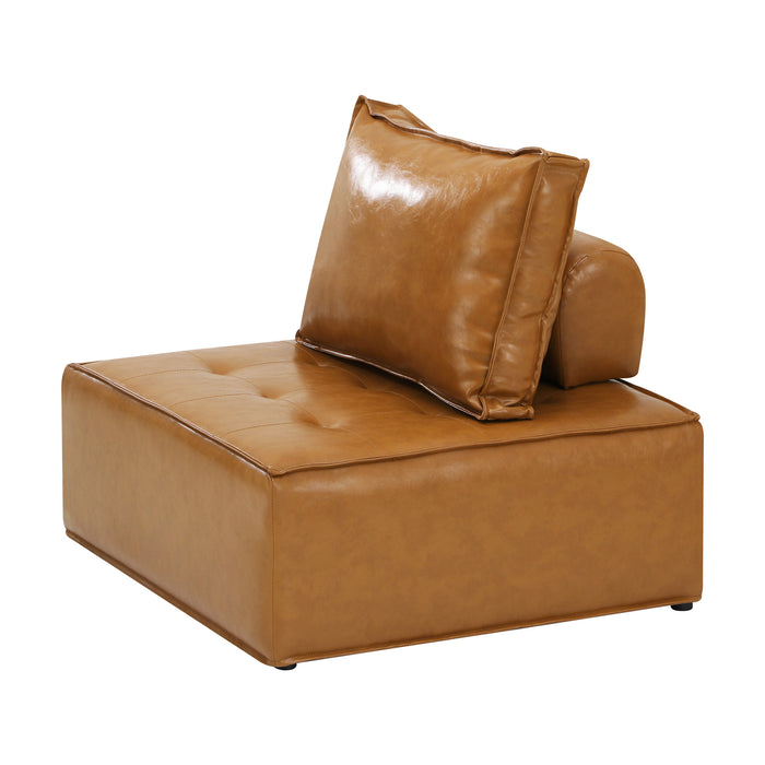 2 Pack Modular Sofa Lounge Chair Armless Tofu Back Pu Leather Fabric Brown