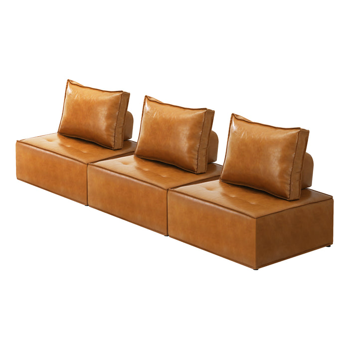 3Pcs Modular Sofa Lounge Chair Armless Tofu Back Pu Brown
