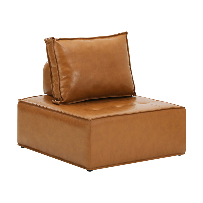 4Pc Modular Sofa Lounge Chair Armless Tofu Back Pu Leather Brown