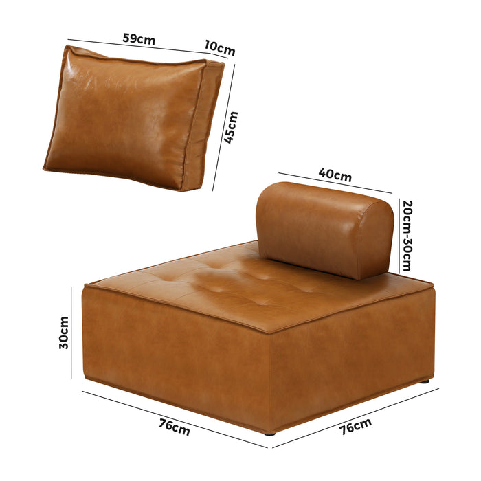 4Pc Modular Sofa Lounge Chair Armless Tofu Back Pu Leather Brown
