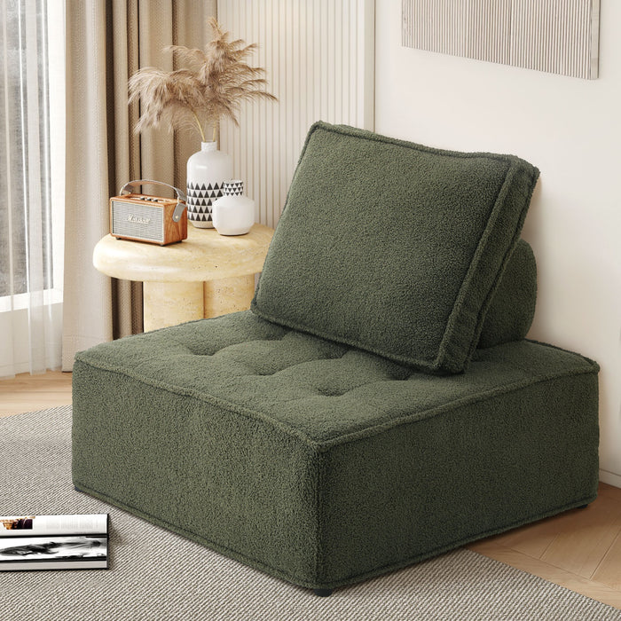 1Pc Modular Sofa Lounge Chair Armless Tofu Back Sherpa Green