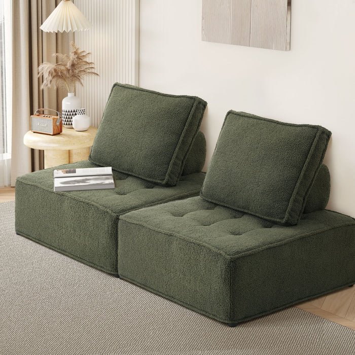 2Pcs Modular Sofa Lounge Chair Armless Tofu Back Sherpa Green