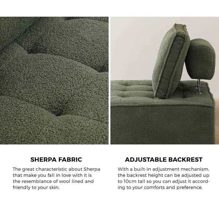 2Pcs Modular Sofa Lounge Chair Armless Tofu Back Sherpa Green