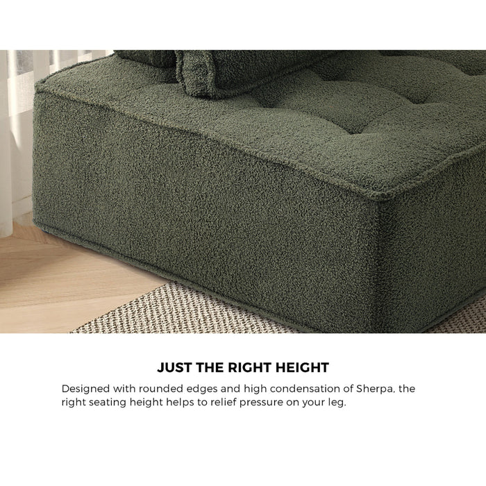 2Pcs Modular Sofa Lounge Chair Armless Tofu Back Sherpa Green
