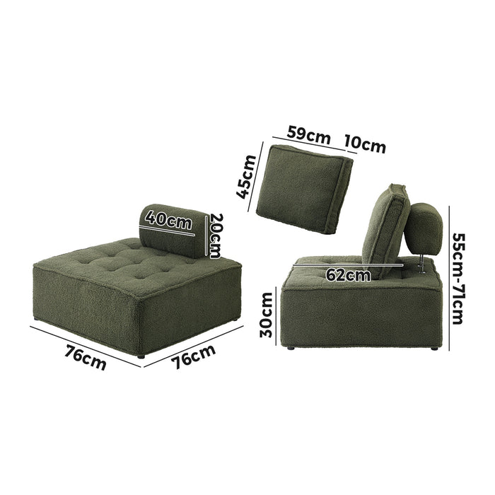 2Pcs Modular Sofa Lounge Chair Armless Tofu Back Sherpa Green
