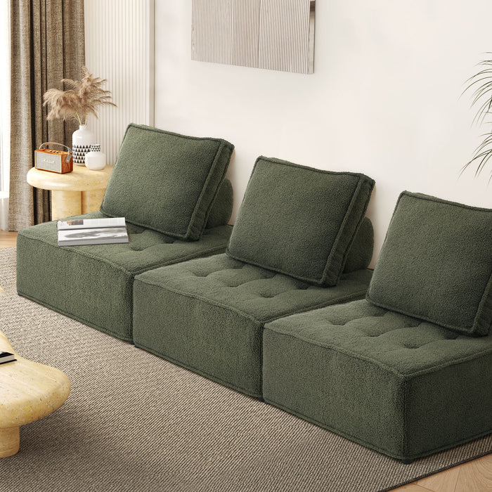 3Pcs Modular Sofa Lounge Chair Armless Tofu Back Sherpa Green