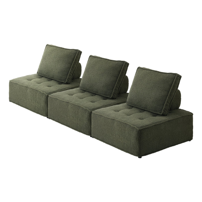 3Pcs Modular Sofa Lounge Chair Armless Tofu Back Sherpa Green
