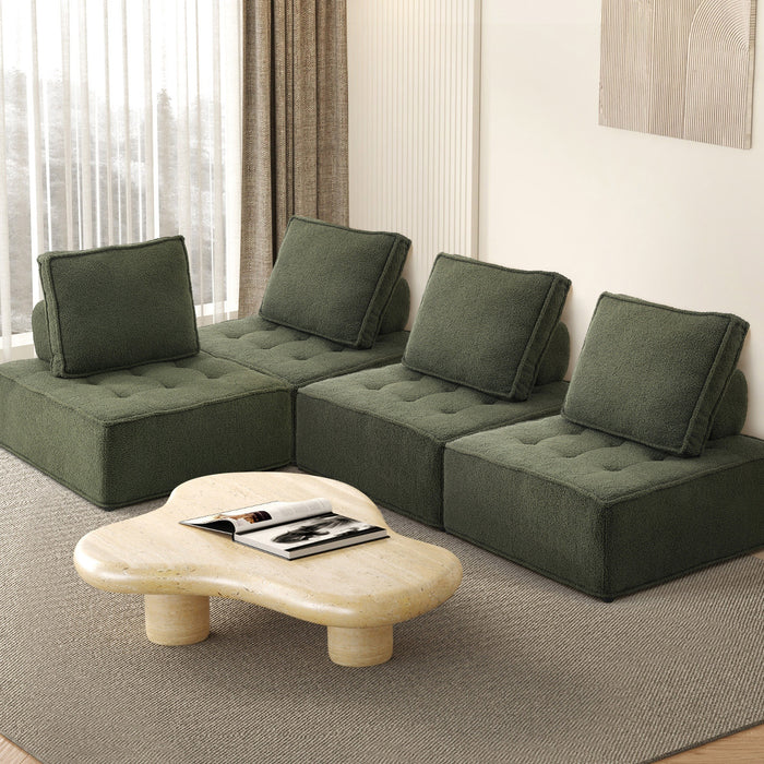 4Pcs Modular Sofa Lounge Chair Armless Tofu Back Sherpa Green