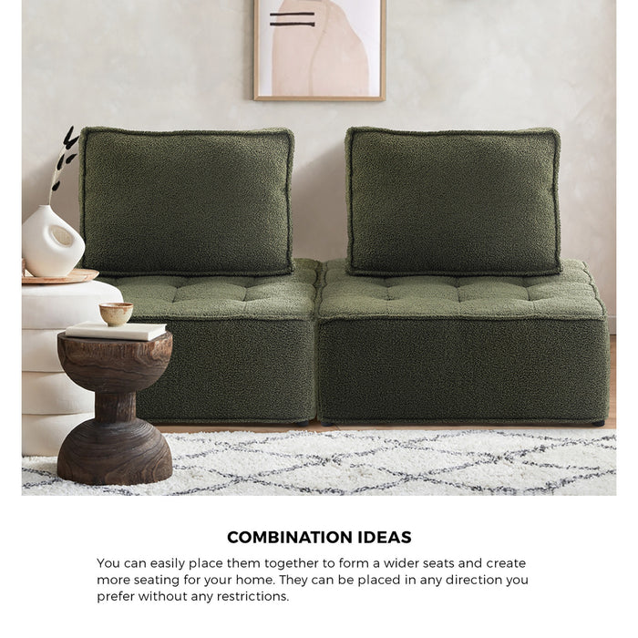 4Pcs Modular Sofa Lounge Chair Armless Tofu Back Sherpa Green