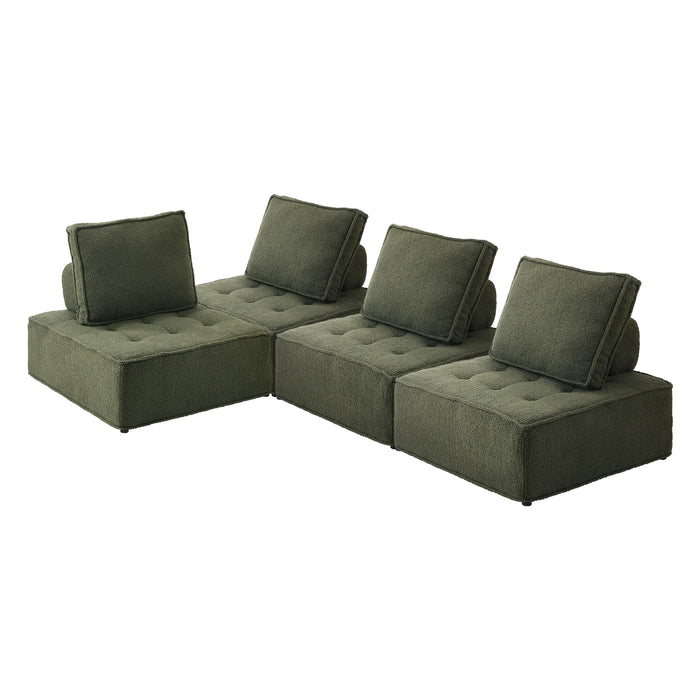 4Pcs Modular Sofa Lounge Chair Armless Tofu Back Sherpa Green