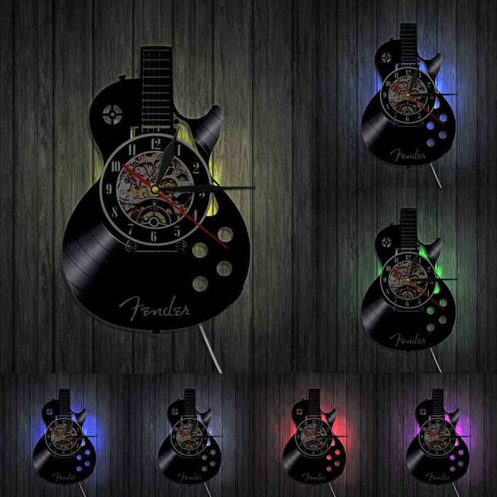 Acoustic Guitar Wall Art Led Vinyl Record Clock Musical