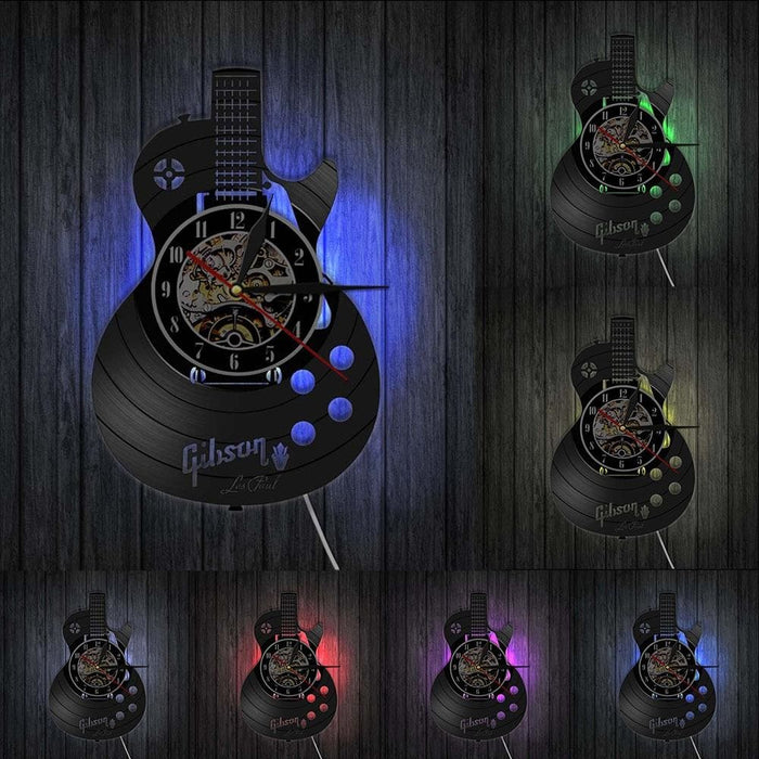 Acoustic Guitar Wall Art Led Vinyl Record Clock Musical