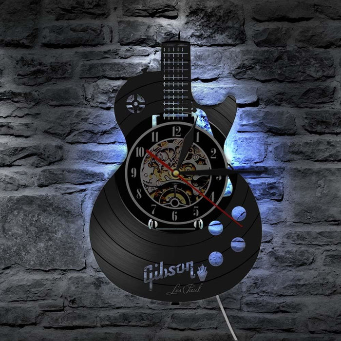 Acoustic Guitar Wall Art Led Vinyl Record Clock Musical