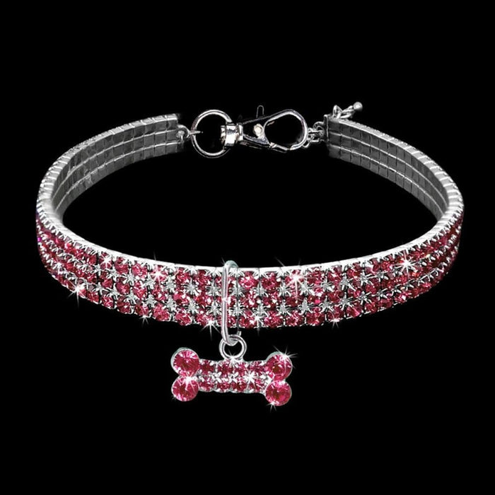 Adjustable Bling Christmas Rhinestone Dog Collar Bone