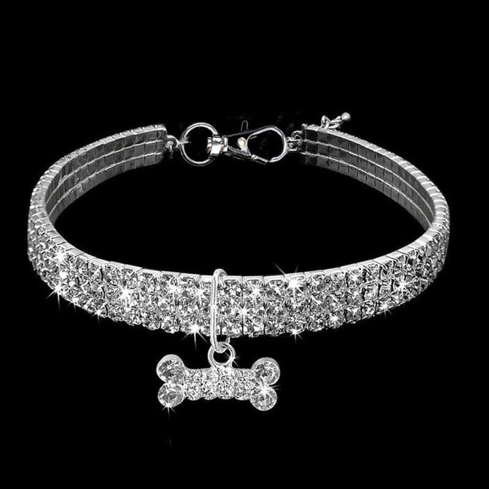 Adjustable Bling Christmas Rhinestone Dog Collar Bone