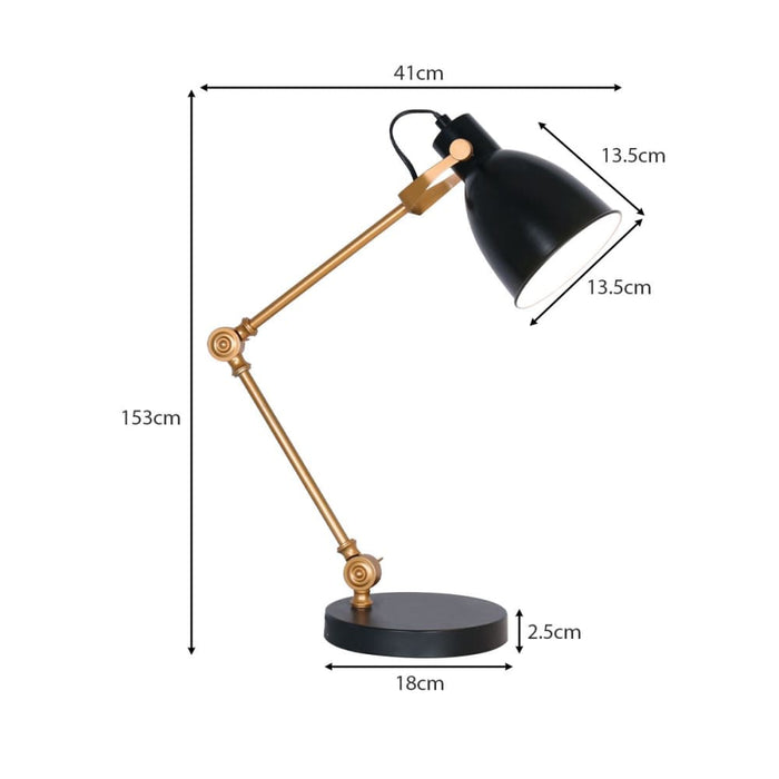 Adjustable Metal Table Lamp In Black And Gold