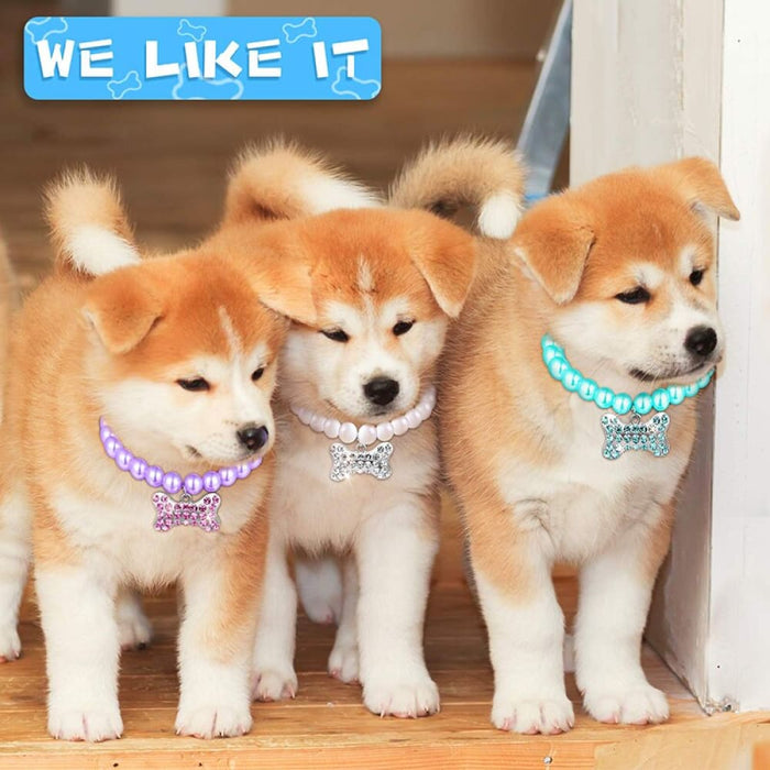 Adjustable Pearl Necklace with Bone Rhinestone Collar