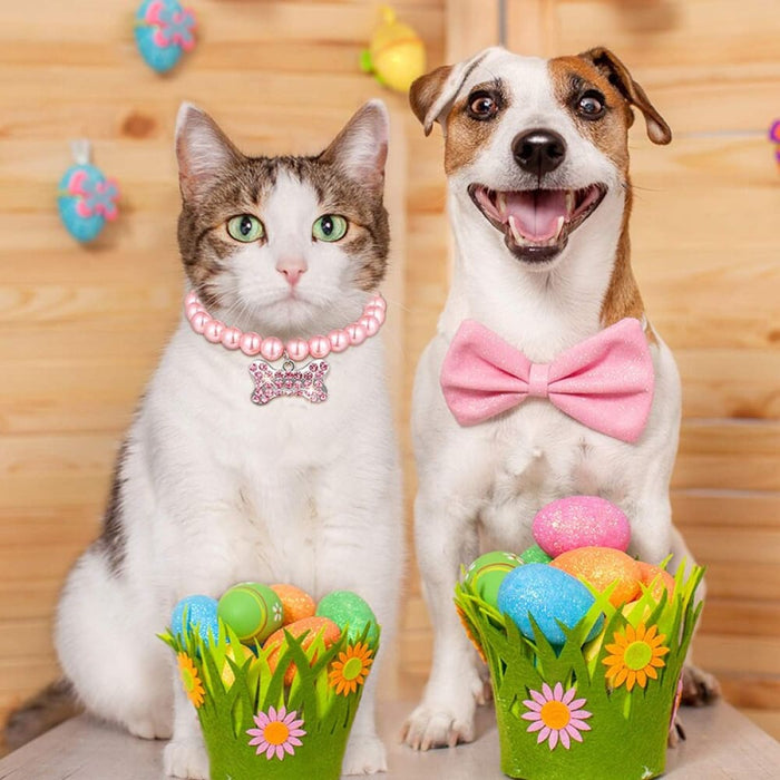 Adjustable Pearl Necklace with Bone Rhinestone Collar