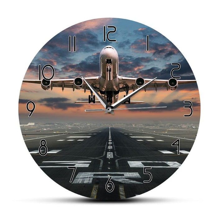 Airplane Taking off Aviation Pilot Wall Clock Sunset Lawn