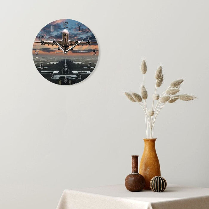 Airplane Taking off Aviation Pilot Wall Clock Sunset Lawn