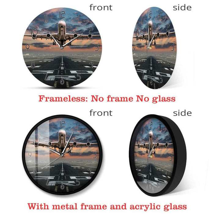 Airplane Taking off Aviation Pilot Wall Clock Sunset Lawn