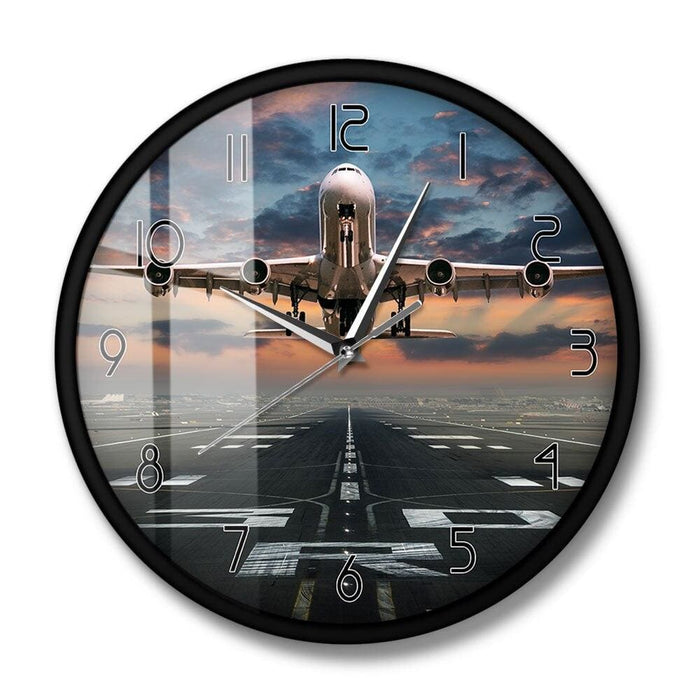 Airplane Taking off Aviation Pilot Wall Clock Sunset Lawn