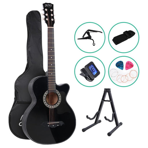 Alpha 38 Inch Wooden Acoustic Guitar with Accessories Set