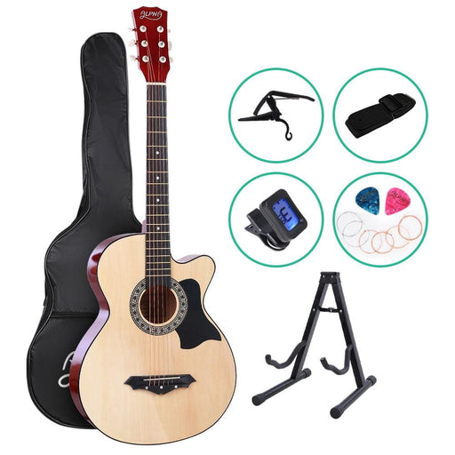 Alpha 38 Inch Wooden Acoustic Guitar with Accessories Set