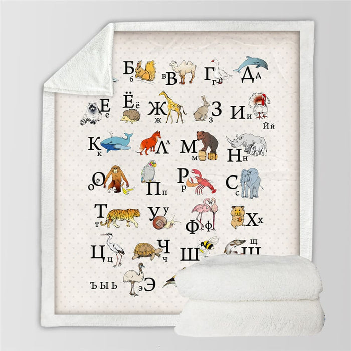 Alphabet Sherpa Fleece Blanket Letters Russian Throw