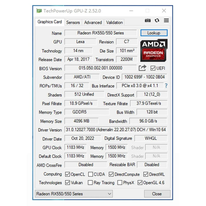 Amd Rx 550 4gb Gddr5 Graphics Card
