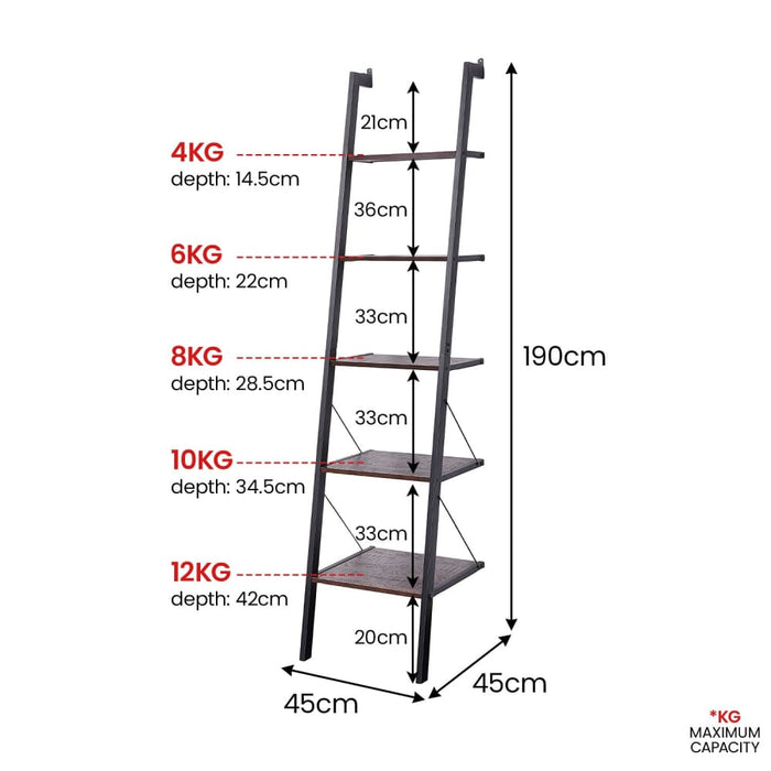 Amelia 5-tier Ladder Shelf - Walnut