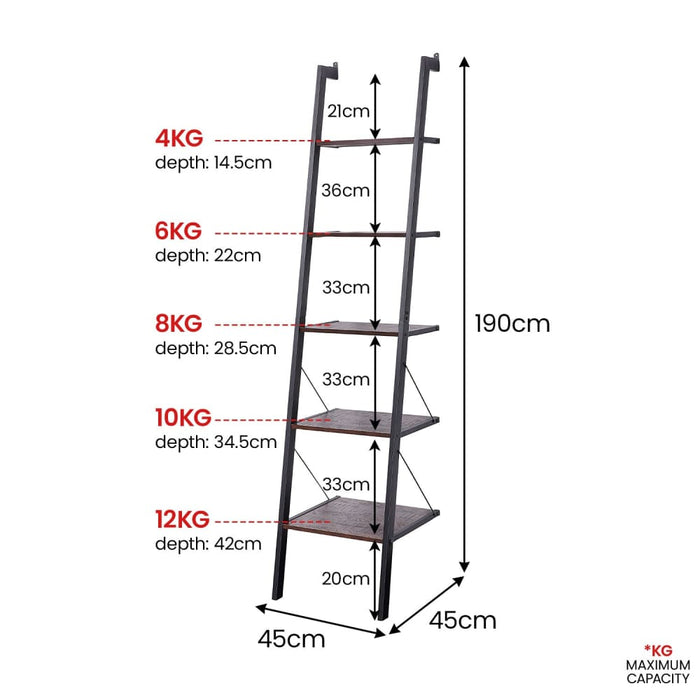 Amelia 5 - tier Ladder Shelf - Walnut