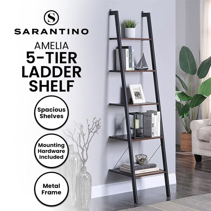 Amelia 5-tier Ladder Shelf - Walnut
