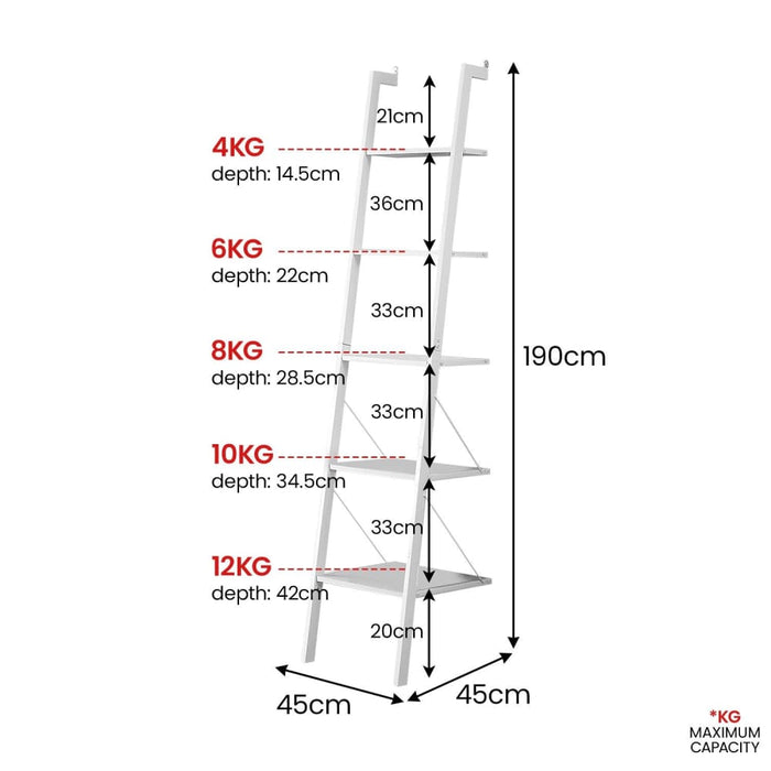 Amelia 5-tier Ladder Shelf - White