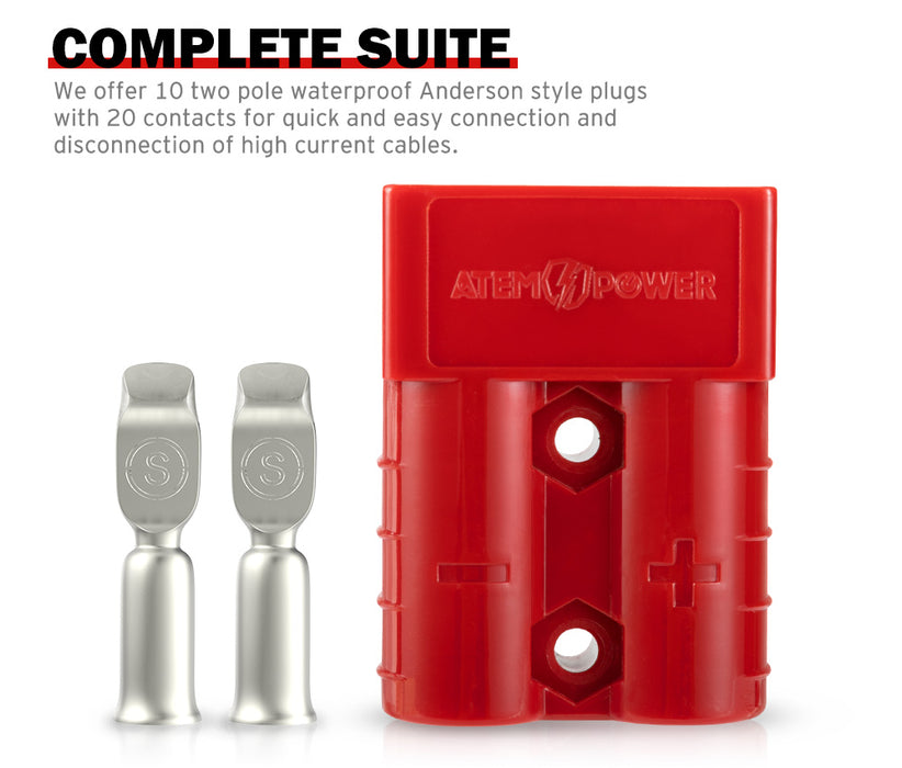 20Pcs Red Anderson Style Plug Connectors 50Amp 6Awg 12-24V