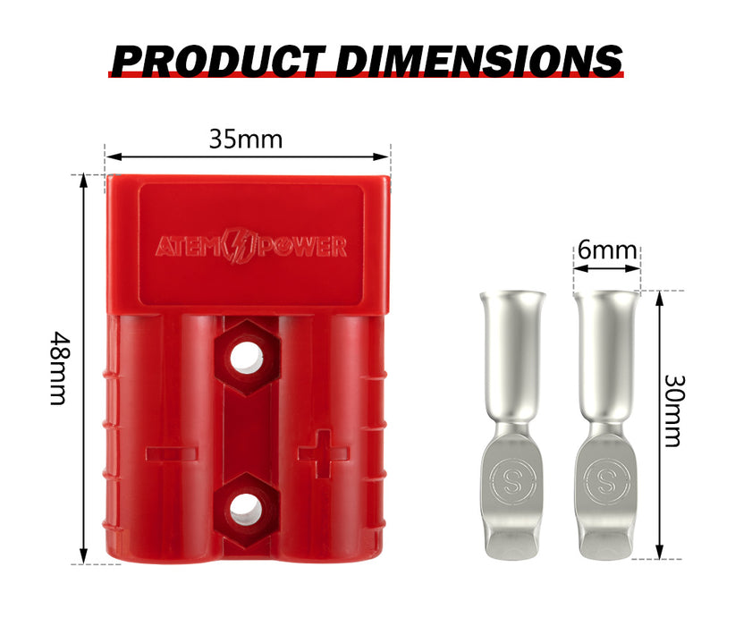 20Pcs Red Anderson Style Plug Connectors 50Amp 6Awg 12-24V