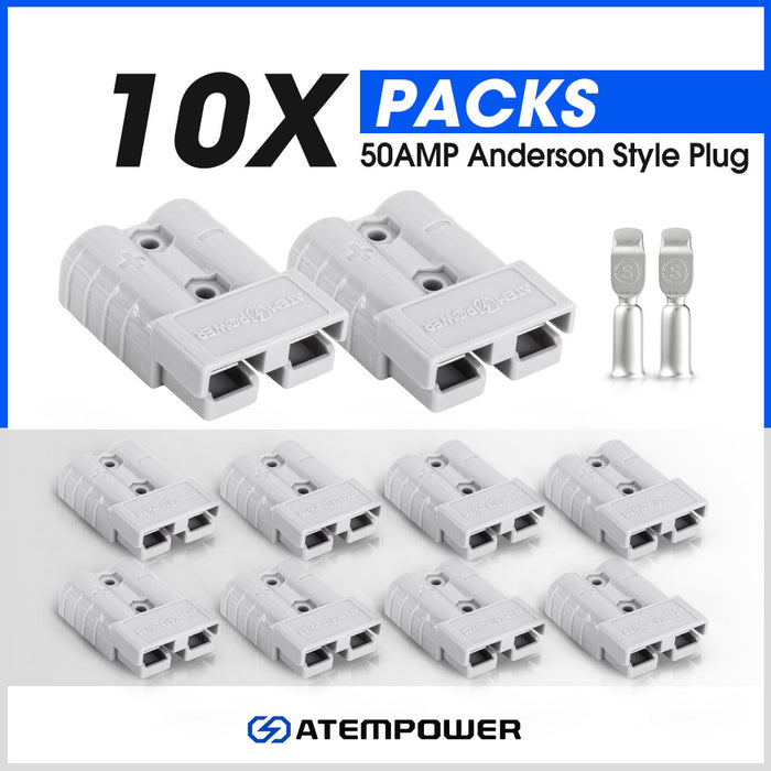 10Pcs Anderson Style Plug Connectors 50Amp 12-24V 6Awg