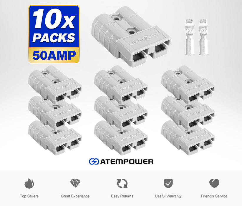 10Pcs Anderson Style Plug Connectors 50Amp 12-24V 6Awg