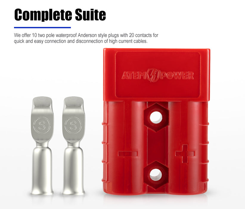 10Pcs Red Anderson Style Plug Connectors 50 Amp 12-24V 6Awg Dc Power