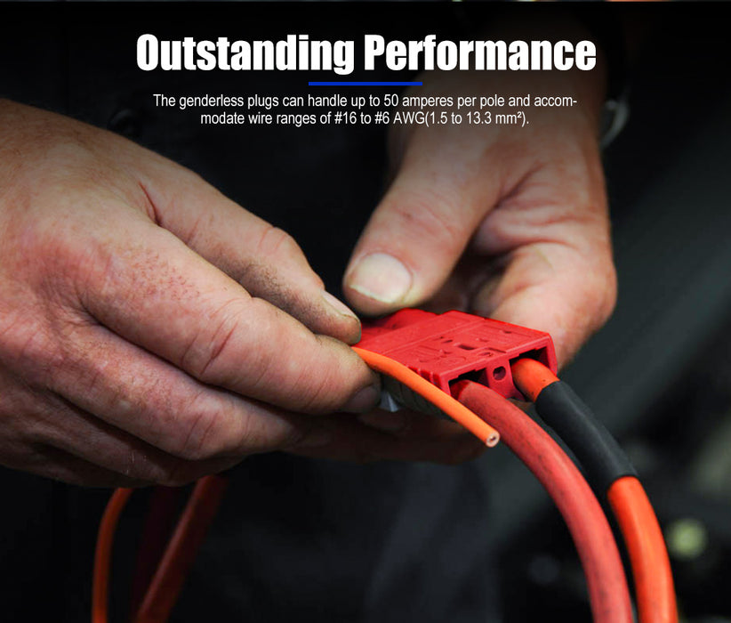 10Pcs Red Anderson Style Plug Connectors 50 Amp 12-24V 6Awg Dc Power