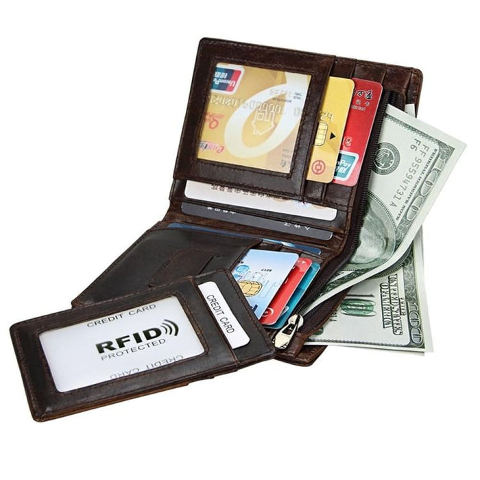 Antimagnetic Rfid Mens Leather Wallet With Detachable Card