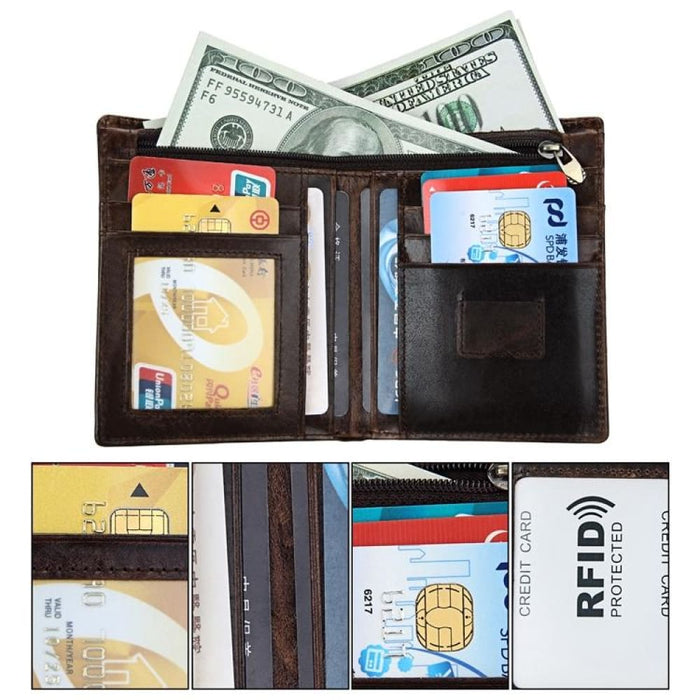 Antimagnetic Rfid Mens Leather Wallet With Detachable Card
