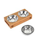 Antislip Stainless Steel Bamboo Stand Double Bowl For Dog