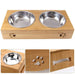 Antislip Stainless Steel Bamboo Stand Double Bowl For Dog